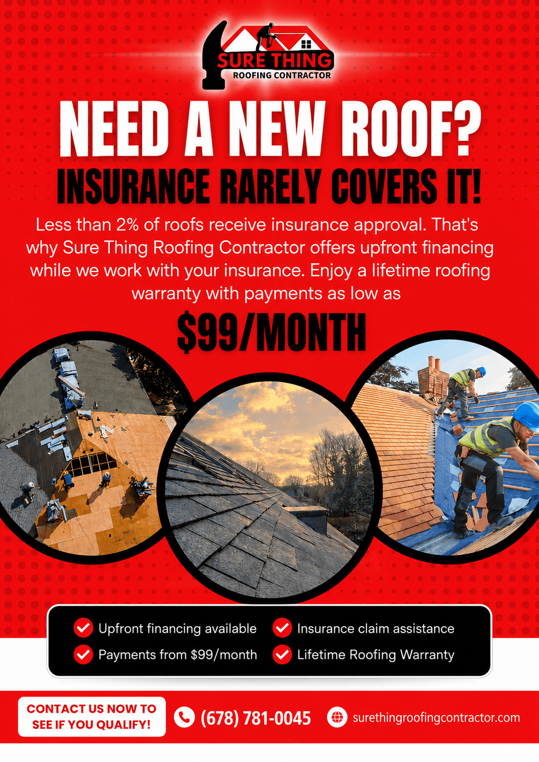 Roof replacement ad: $99/month financing available