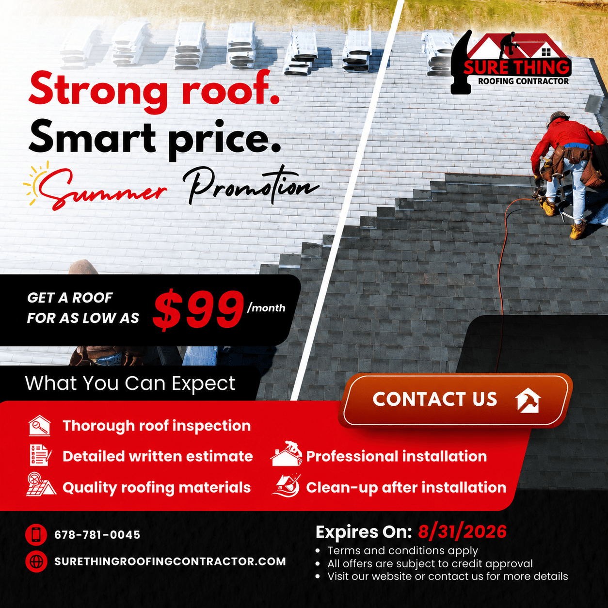 Roofing contractor installing shingles on residential roof